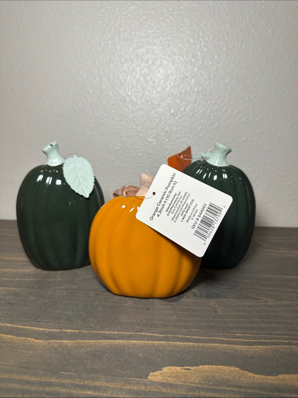 Ceramic Pumpkin Accent - Orange and Dark Green Fall Décor